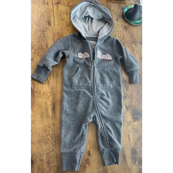 Osh Kosh Unisex Gray 9month One-Pieces with Hoodie Zipper Outfit - Picture 1 of 7